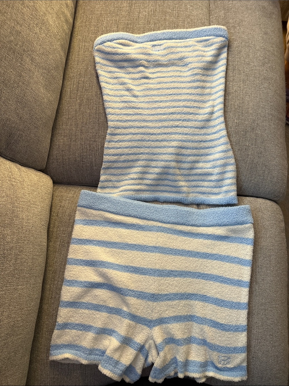 Blue and White Striped Tube Top and Short Lounge Set